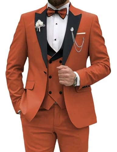 Wangyue Men's Slim Fit Tuxedo 3-Piece Suit for Wedding Party Prom Dinner