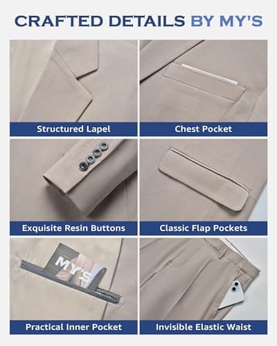MY'S Men's Slim Fit Two-Piece Suit Notch Lapel Jacket and Pants Wedding Party Blazer