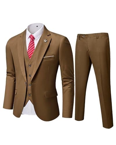 MY'S Men's Slim Fit 3PC Suit Set with One-Button Jacket, Pants & Tie