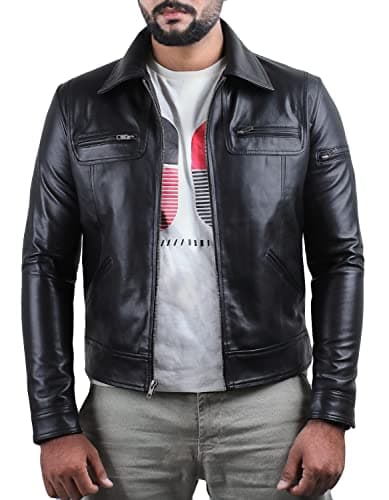 Laverapelle Men's Genuine Lambskin Leather Black Biker Jacket