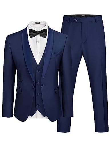 COOFANDY Men's Slim Fit Tuxedo Suit 3-Piece Set with Tie