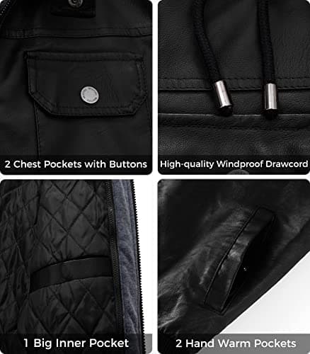 wantdo Men's Windproof Faux Leather Motorcycle Bomber Jacket Slim Fit Winter Coat