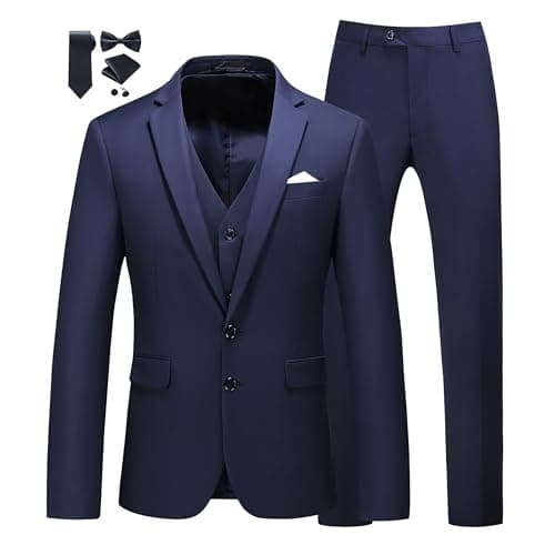 MUGU Mens Slim Fit Pure Color Tuxedo 3 Piece Suit for Wedding Prom