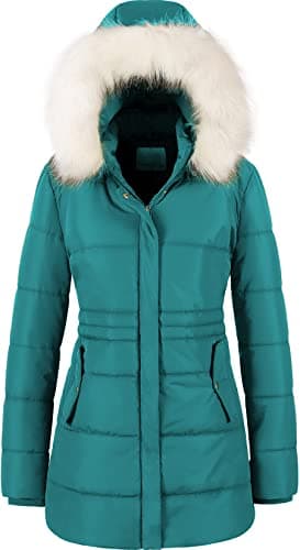 Chrisuno Women's Winter Warm Puffer Jacket with Faux Fur Hood