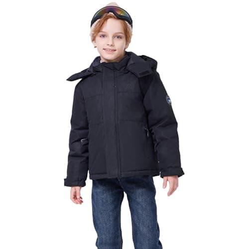 WULFUL Kids' Waterproof Fleece Ski Jacket - Warm Hooded Winter Coat for Boys and Girls