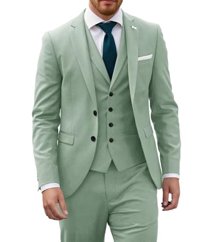 Wangyue Mens Slim Fit 3-Piece Prom Wedding Suit with Blazer Vest Pant