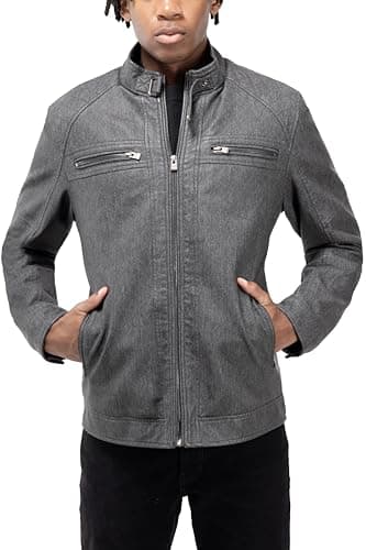X RAY Men's Hooded PU Leather Jacket, Black, Large