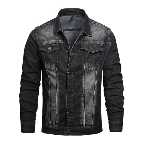 QIMYUM Men's Distressed Slim Denim Jean Jacket