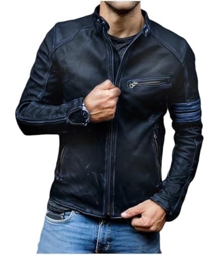 Genuine Lambskin Distressed Black Leather Jacket for Men - Café Racer Style