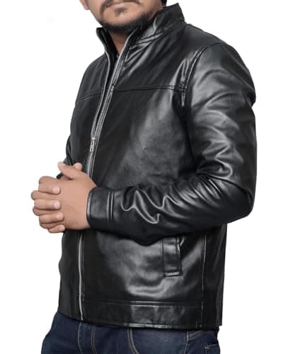 EASTIFIED Men's Slim Fit Lightweight Faux Leather Casual Motorcycle Jacket