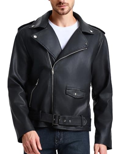 WULFUL Men's Faux Leather Bomber Jacket for Motorcycle