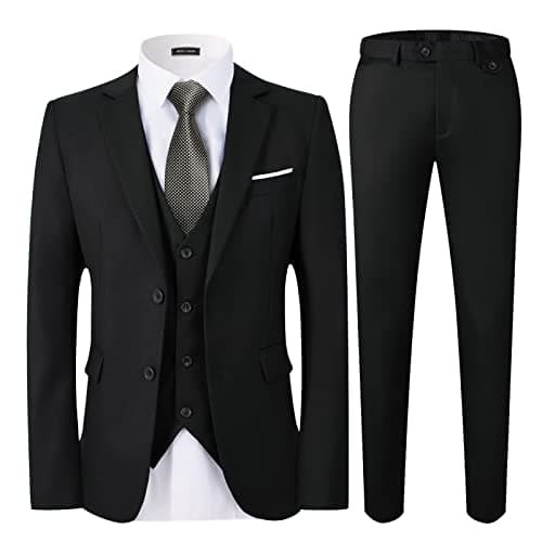 WEEN CHARM Men's Slim Fit 3-Piece Tuxedo Suit 2-Button Jacket Pants Tie