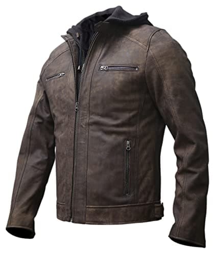Artistry Leather Mens Genuine Lambskin Motorcycle Jacket Black Brown with Hood