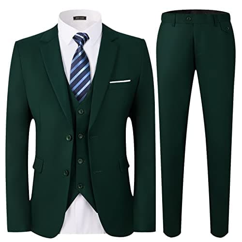 WEEN CHARM Men's Slim Fit 3-Piece Tuxedo Suit 2-Button Jacket Pants Tie