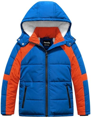 Pursky Boys' Warm Winter Water Resistant Sherpa Puffer Coat With Hood