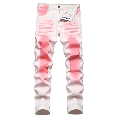 COOSVEN Men's Ripped Slim Straight Denim Jeans with Holes