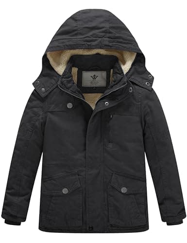 WenVen Boys' Thick Cotton Sherpa Lined Winter Hooded Parka Jacket