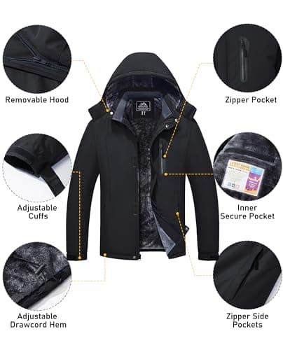 MAGCOMSEN Men's Water Resistant Winter Ski Snow Rain Jacket with Hood