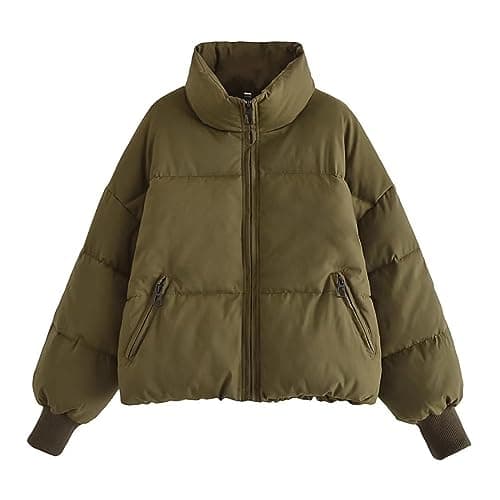 YMADREIG Women's Winter Cropped Down Jacket Zip-Up Padded Coat