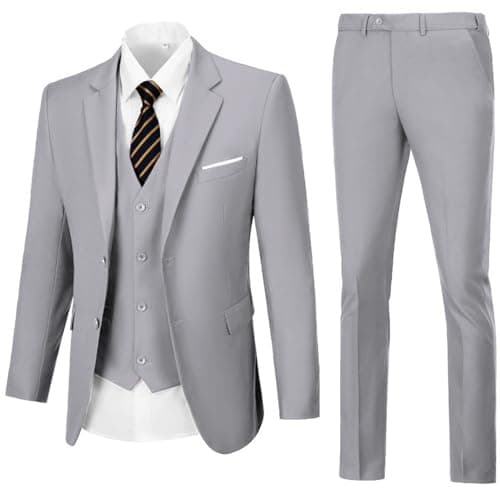 WOMS Mens Slim Fit 3 Piece Suit Set 2 Button Blazer Vest Pants