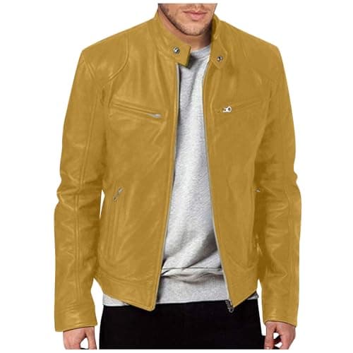 Black Mens Leather Motorcycle Jacket Lightweight Slim Fit Bomber Coat