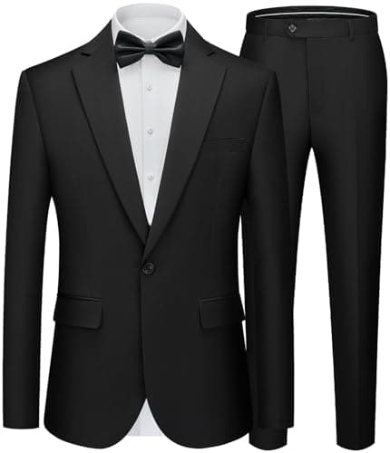 WEEN CHARM Men's Slim Fit 2-Piece One-Button Blazer & Tuxedo Pants Wedding Prom Suit Set