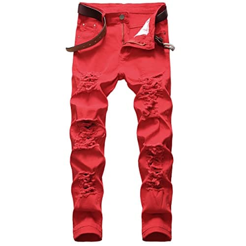 COOSVEN Men's Ripped Slim Straight Denim Jeans with Holes