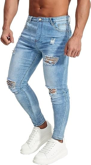 HUNGSON Mens Ripped Skinny Jeans
