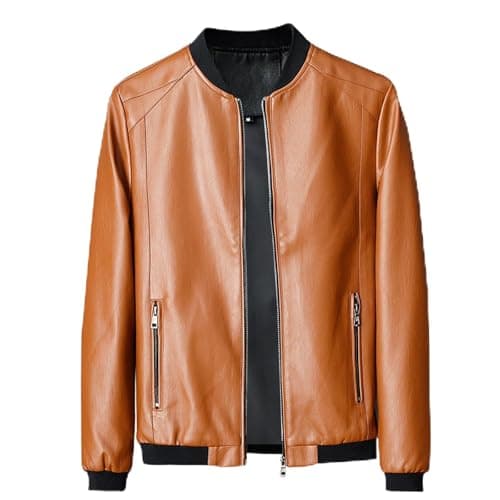 Vintage Men's Leather Stand Collar Faux Biker Jacket | Waterproof Long Sleeve