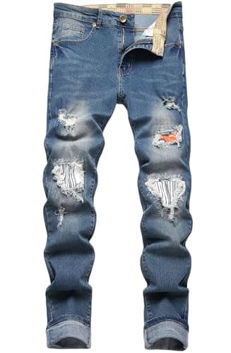 Slim Fit Ripped Distressed Stretch Jeans for Men