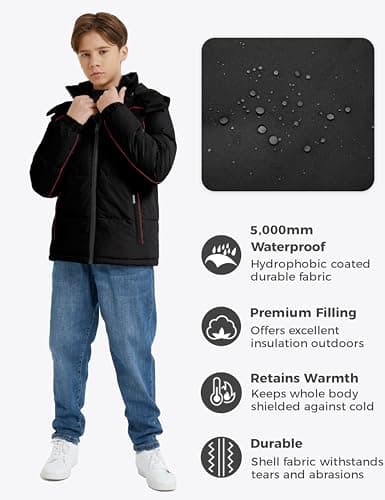 Wantdo Boys' Winter Warm Waterproof Puffer Jacket with Hood