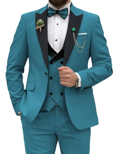 Wangyue Men's Slim Fit Tuxedo 3-Piece Suit for Wedding Party Prom Dinner