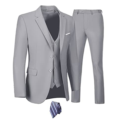 Men's 3-Piece Slim Fit Suit Set - Wedding Business Tuxedo with Blazer, Vest, Pants & Tie