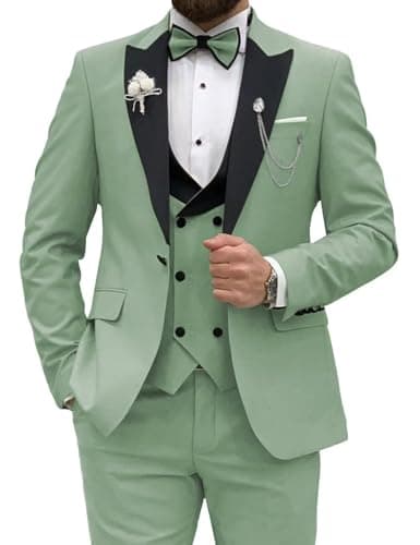 Wangyue Men's Slim Fit Tuxedo 3-Piece Suit for Wedding Party Prom Dinner