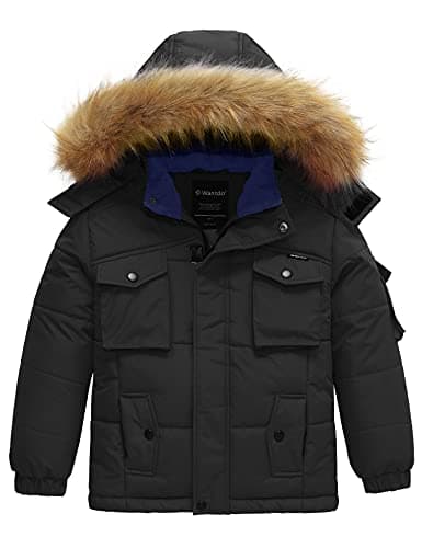 wantdo Boys' Warm Winter Waterproof Thick Puffer Jacket with Removable Hood
