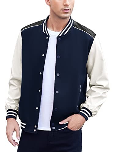 COOFANDY Mens Varsity Leather Sleeve Baseball Jacket Coat