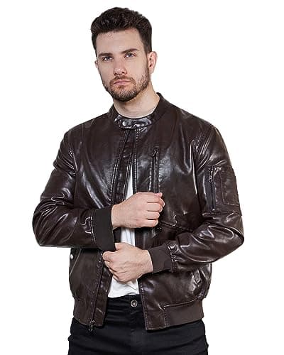Men's Faux Leather Bomber Jacket