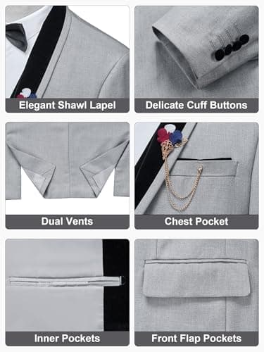 MAGE MALE Men's Slim Fit 3 Piece Formal Tuxedo Set for Weddings and Events
