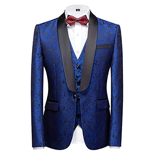 Kudoro Mens Slim Fit 3 Piece Tuxedo Suit Set for Prom Wedding Paisley Jacket Pants