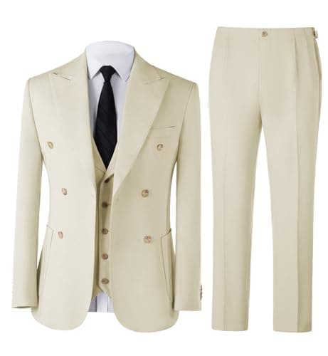 WOMS Mens Slim Fit 3 Piece Suit Set 2 Button Blazer Vest Pants