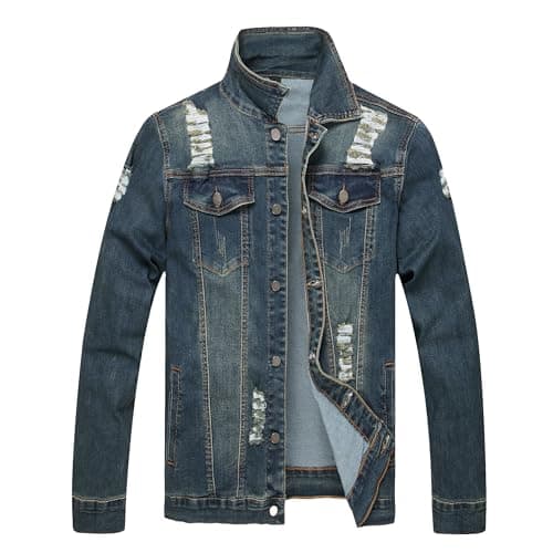 QIMYUM Men's Distressed Slim Denim Jean Jacket