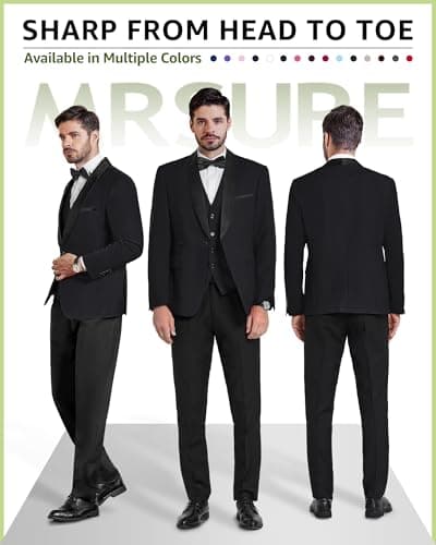 MrSure Men's Slim Fit 3 Piece Tuxedo Suit - Premium Jacket, Vest & Pants Set