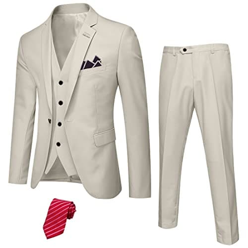 YND Men's Slim Fit 3 Piece Stretch Suit with One Button Blazer Pants, Party & Wedding