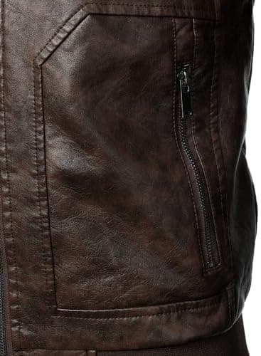 HOOD CREW Men's Faux Leather Bomber Jacket Classic Motorcycle Style