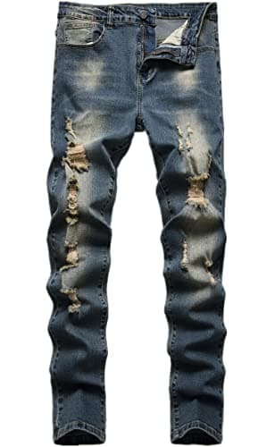 Slim Fit Ripped Distressed Stretch Jeans for Men