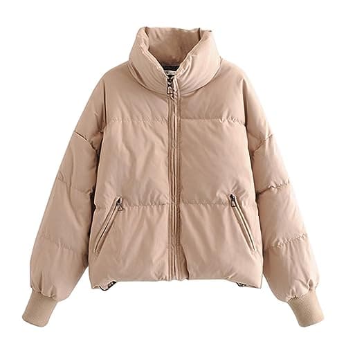 YMADREIG Women's Winter Cropped Down Jacket Zip-Up Padded Coat