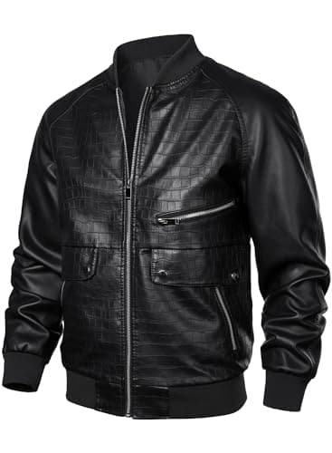 HOOD CREW Men's Lightweight Faux Leather Varsity Bomber Jacket
