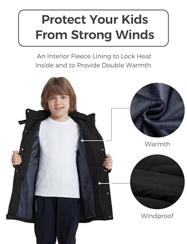 Winter Warm Boys' Coat - Long Puffer Jacket with Removable Faux Fur Hood