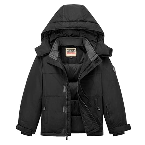 WULFUL Kids' Waterproof Fleece Ski Jacket - Warm Hooded Winter Coat for Boys and Girls
