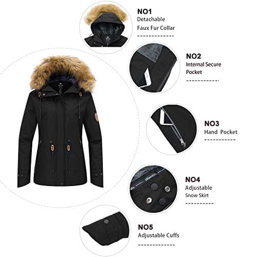 Wantdo Women's Insulated Waterproof Ski Jacket Winter Snowboarding Coat